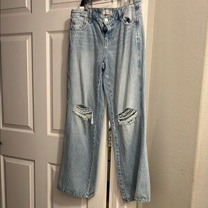 PacSun Blue Wide Leg Jeans with Distressed Knees